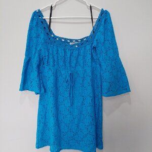 Laundry By Design Aqua All Lace Eyelet Empire Waist Crochet Beach Dress Sz S